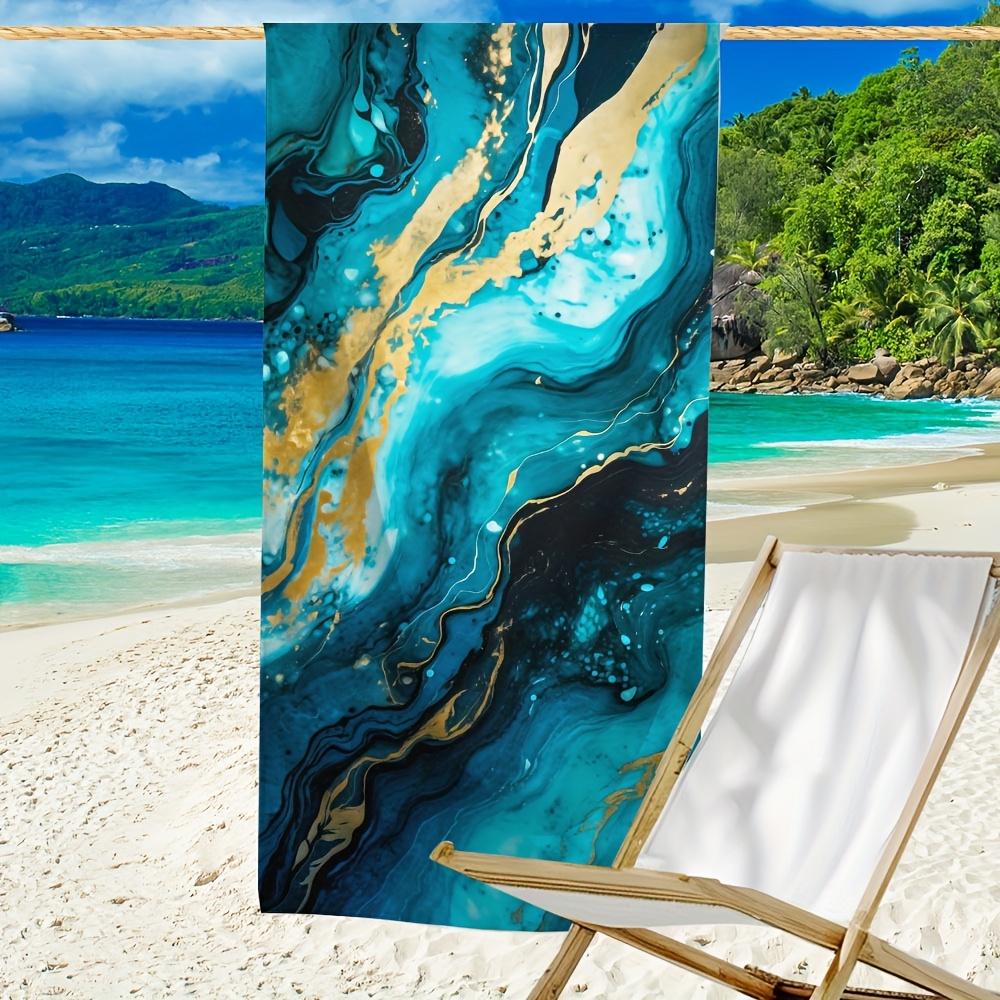 1 pcs Ultra-Soft Dark Blue Marble Pattern Beach Towel - Lightweight, Quick-Drying, Highly Absorbent, Suitable for Sports and Outdoor Activities, Beach Towel