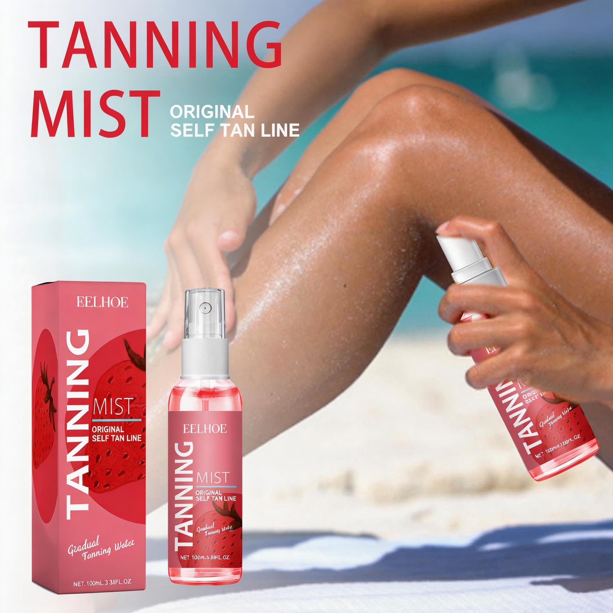 EELHOE Tanning Mist with Strawberry & Calendula, Face & Body Spray for Streak-Free Natural Bronze, Brightening Hydrating Formula, Gentle for Sensitive Skin, Indoor/Outdoor Use