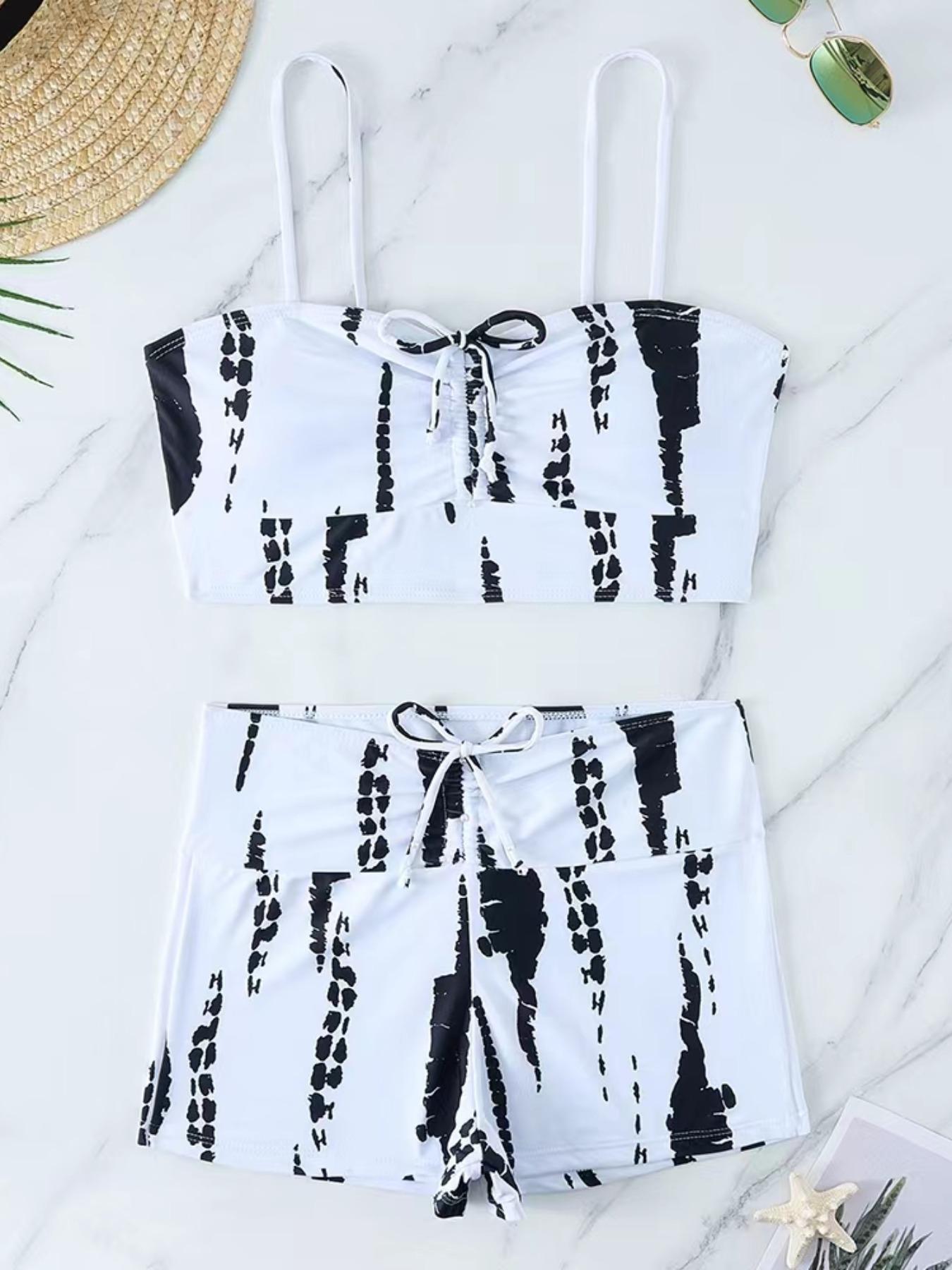 Women's Colorblock Drawstring Tankini Set, High Stretch Adjustable Spaghetti Strap Backless Sleeveless Swim Top & High Waist Swim Bottom Two-Piece Swimsuit for Beach Holiday Vacation, Ladies Swimwear, Tankini Bathing Suits