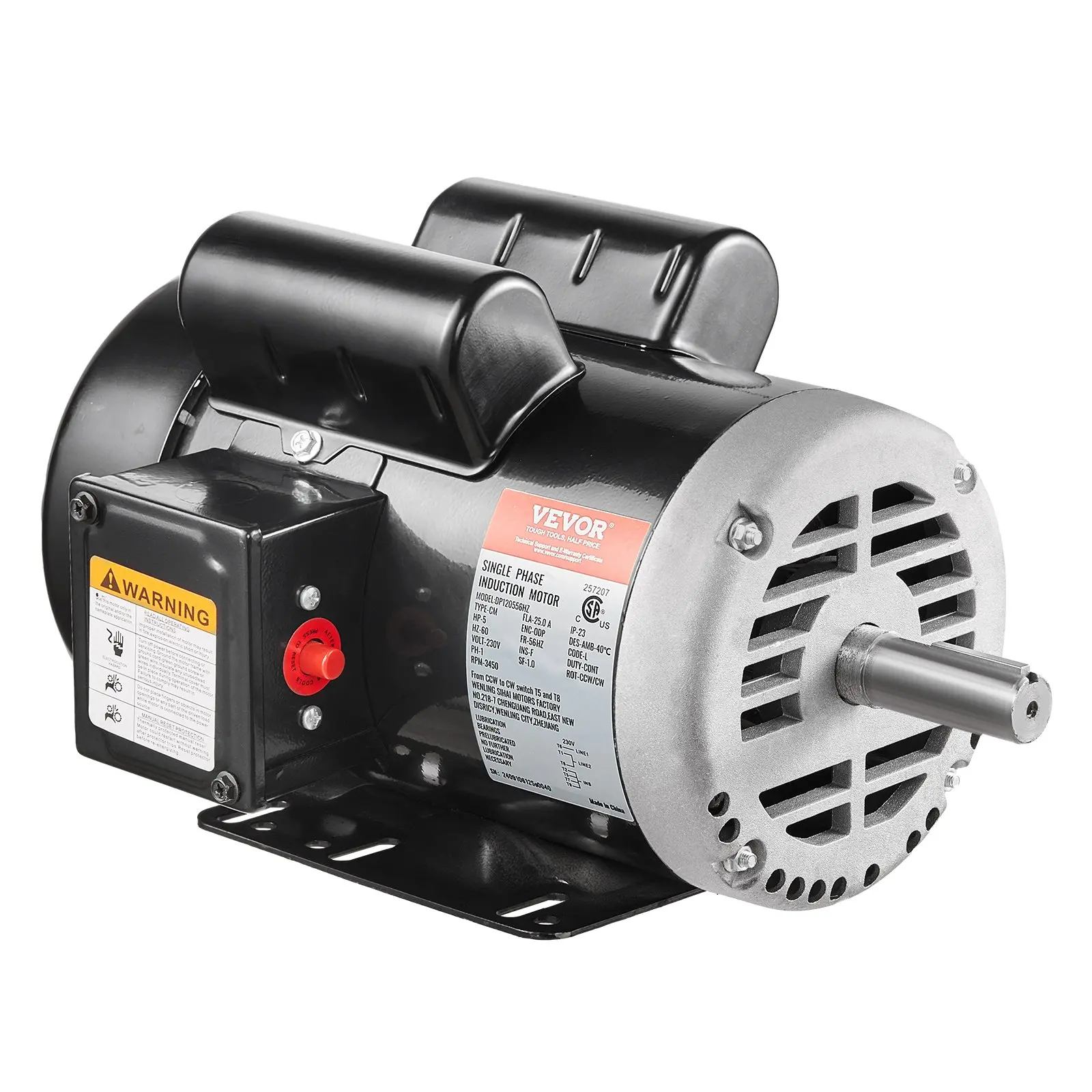 【DealsForYouDays】VEVOR 5HP Air Compressor Electric Motor, 230V 25 Amps, 56HZ Frame 3450RPM, 7/8" Keyed Shaft, 2.25" Shaft Length, Single Phase, CCW/CW (Factory Setting is CCW)