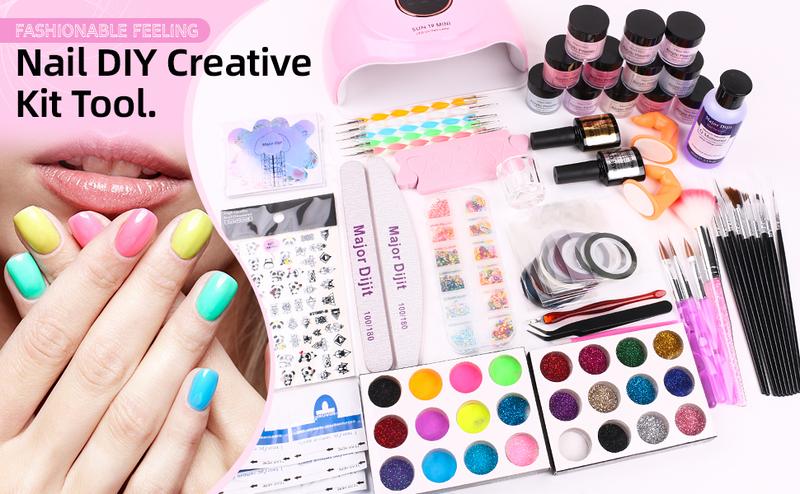 Valentine's Day Acrylic Nail Kit with Drill Set for Beginners with Everything 12 Color Acrylic Powder Nail Decoration Tools Home Salon