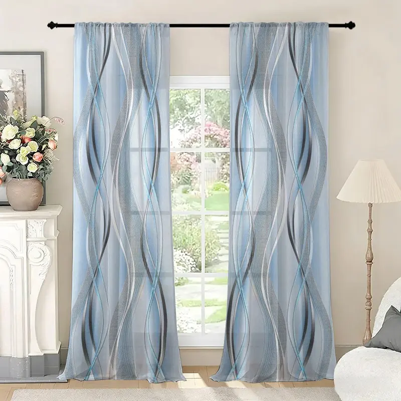 Modern Abstract Geometric Print Curtains, Semi-Sheer Velvet Fabric, High-Resolution Digital Printing, Elegant Bedroom & Living Room Decor Set