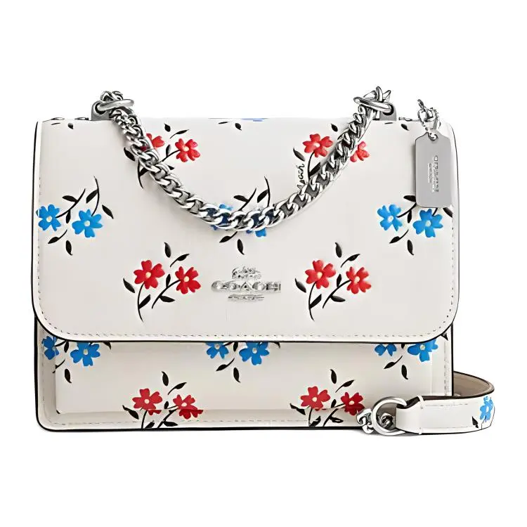 COACH Klare 18 Printed Chain-Shoulder Leather Crossbody Bag for Women, Chalk Color