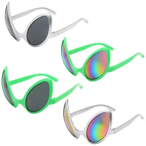 4-Pack Alien Novelty Sunglasses Set, UFO Alien Eye Design Lightweight Eyewear Prop for Halloween, Sci-Fi Cosplay & Themed Parties