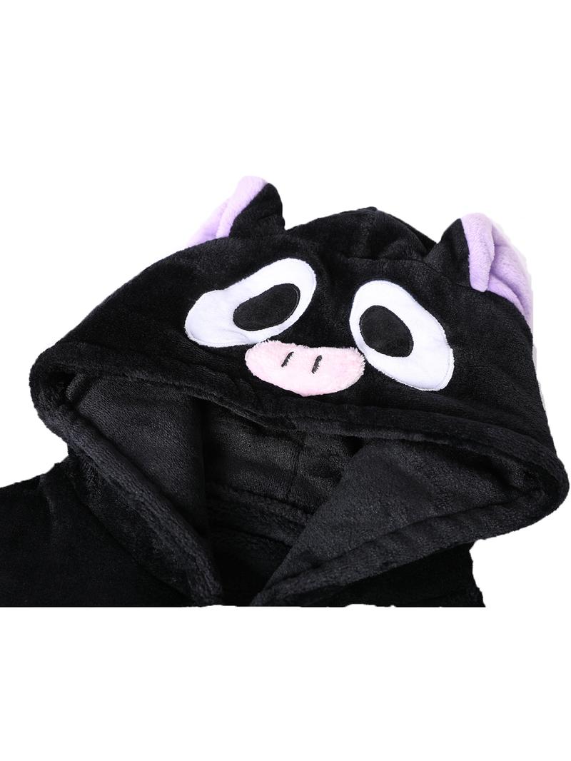 Women's Halloween Themed Pocket Button Front Hooded Bathrobe, Casual Long Sleeve High Low Bathrobe, Women's Sleepwear for Fall & Winter