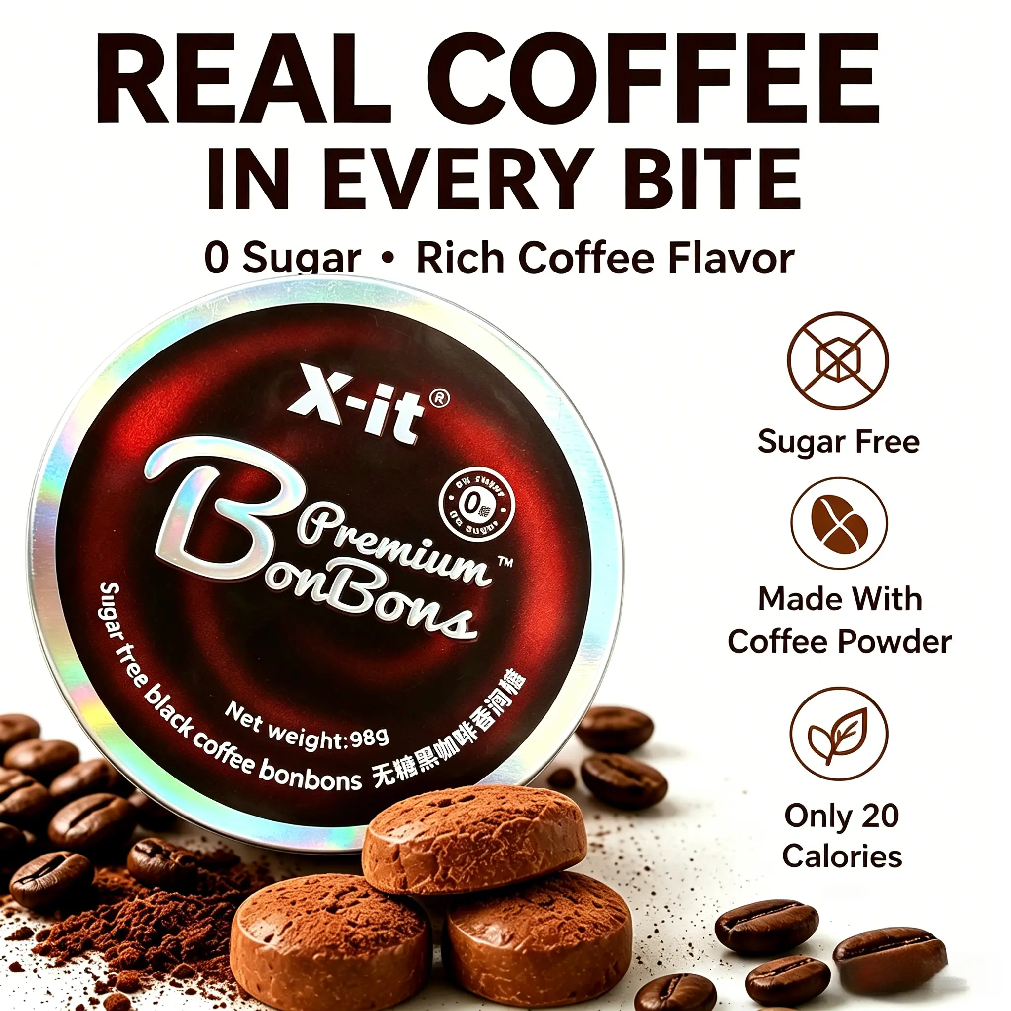 X-it Coffee Mint Hard Candy - Refreshing Snack Sweet, Original or Sugar-Free, Ideal for Driving, Work, Travel