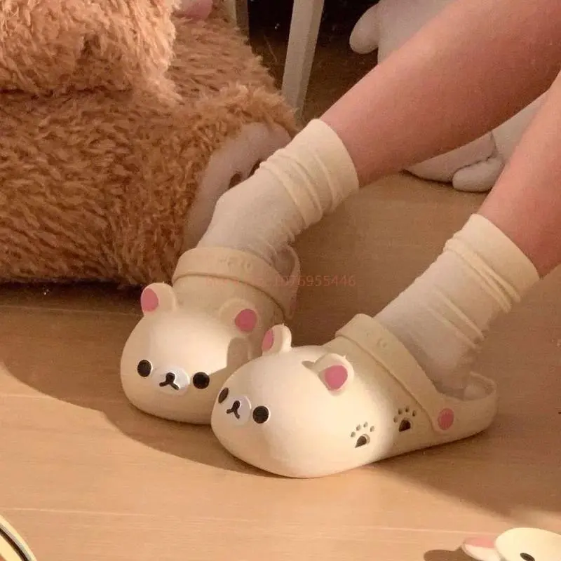Cute Rilakkuma Cartoon Round Toe Slip-On Sandals for Girls - Single Pair, Casual, Synthetic Polyvinyl Chloride, Non-Slip, Anti-Odor, Summer Beach Use & Gift (Home Supplies), A
