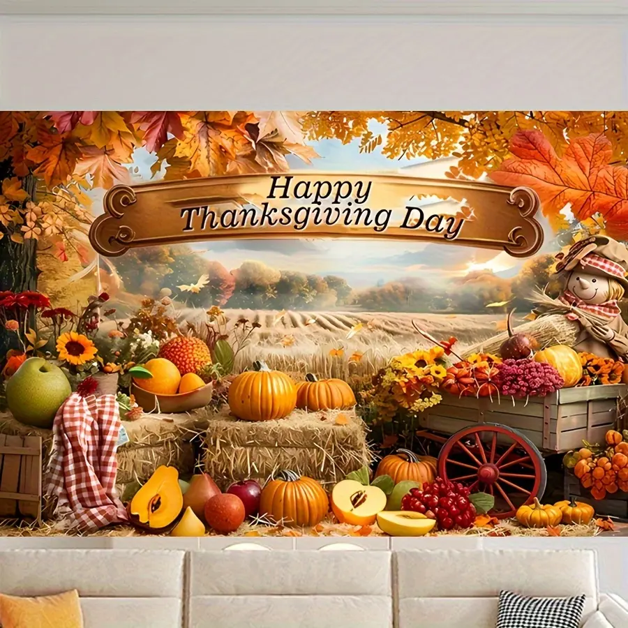 Autumn Harvest Tapestry, Pumpkin Sunflower Pastoral Scenery, Little Scarecrow Lights up the Thanksgiving Atmosphere, Best Decoration for Family Gatherings and Holiday Parties, Creating Warm and Joyful