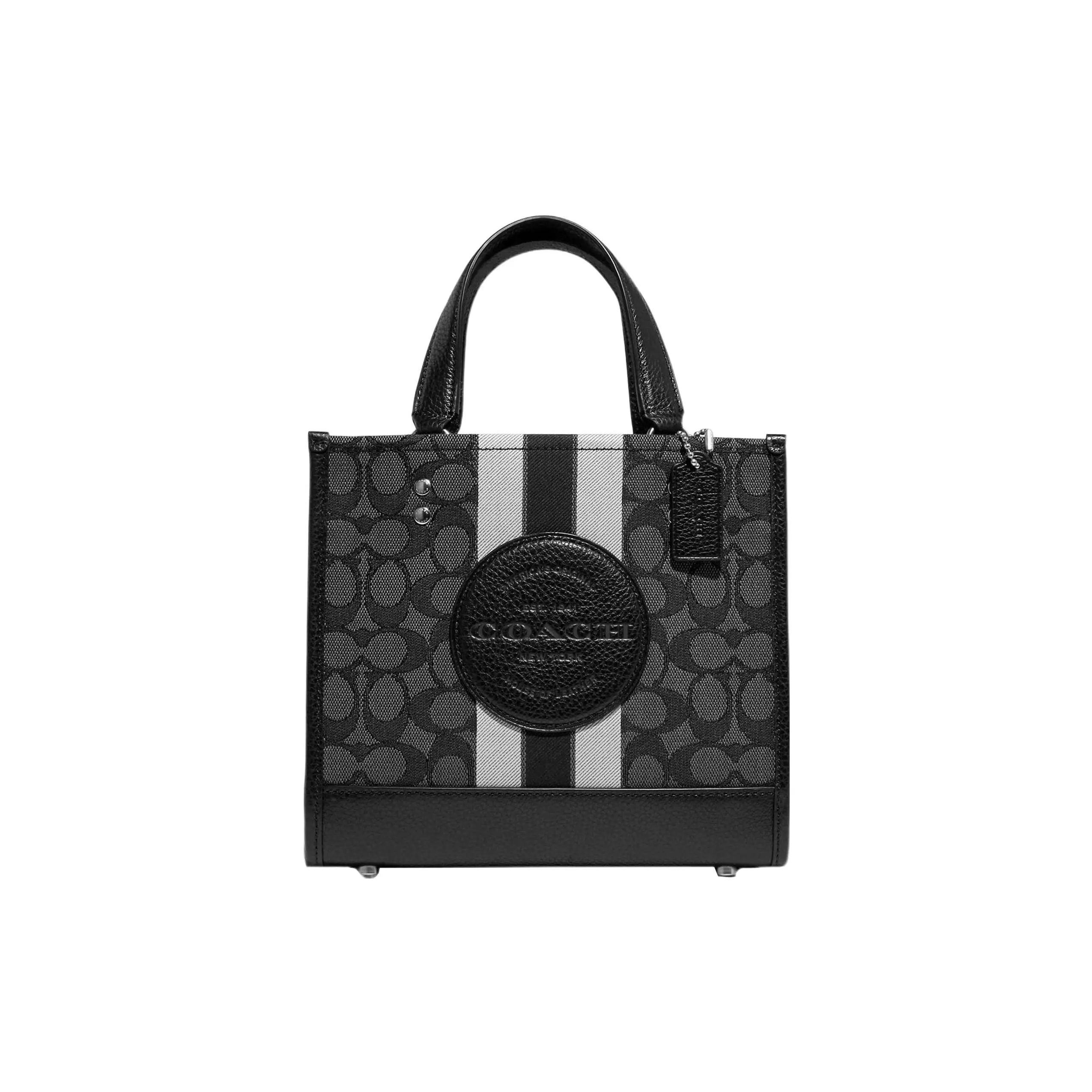 Coach Dempsey 22 Tote Bag for Women – Jacquard Fabric and Pebbled Leather, Classic Black