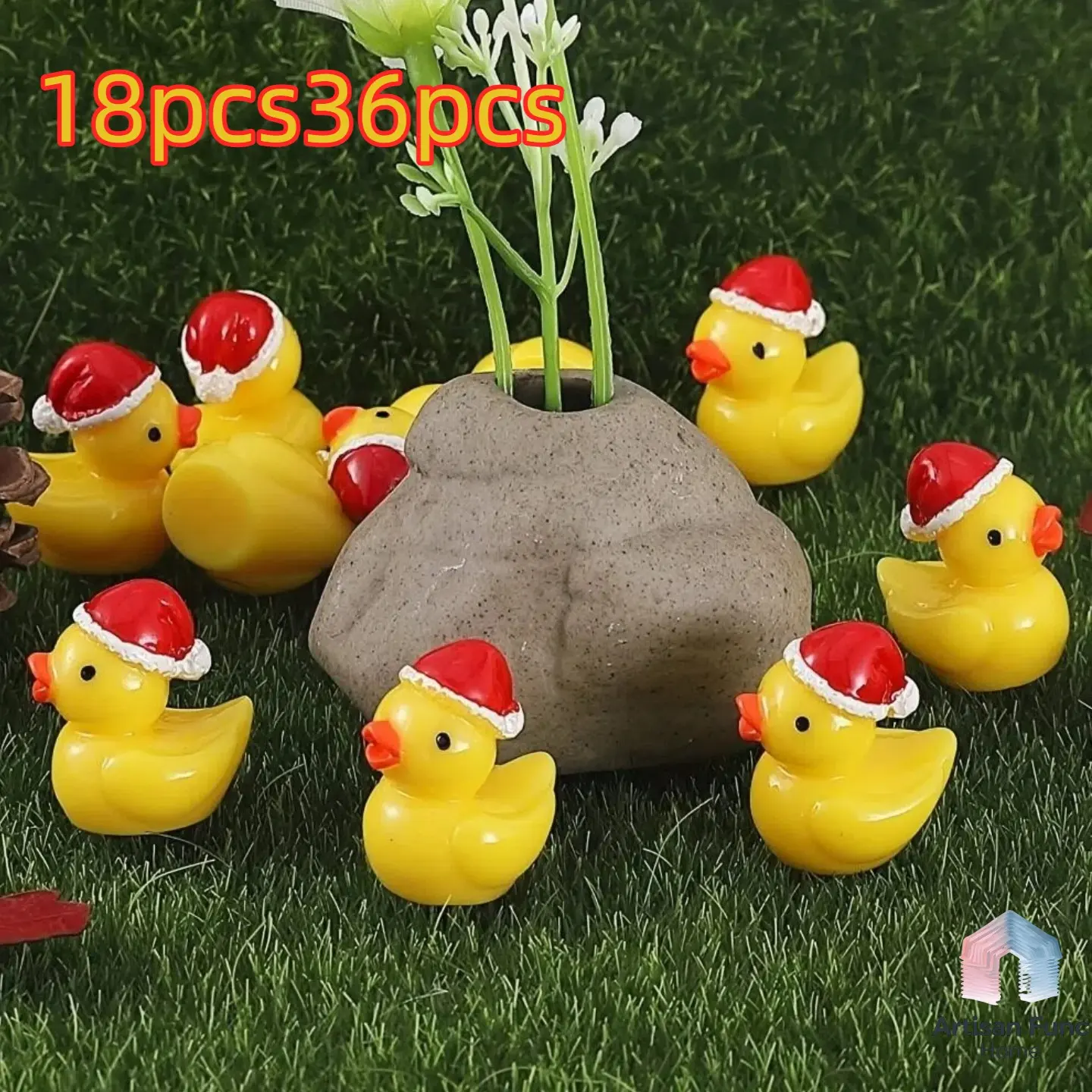 18pcs/36pcs Resin Christmas Duck Ornaments, Durable Plastic Ducks for Home Decor, Perfect Gift Choice, Festival Celebration Hanging Decorations