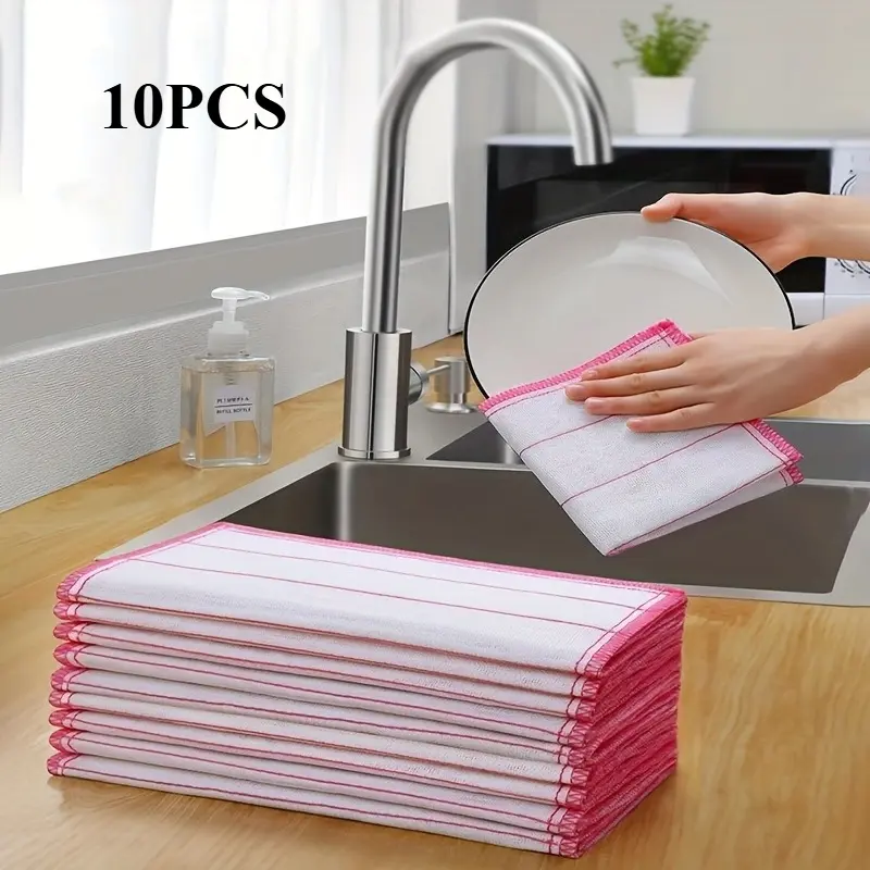 10PCS Super Absorbent Thick Cleaning Cloths, Reusable Washable Towels for Wet & Dry Use, Multi Purpose Kitchen Bathroom Outdoor Cleaning Wipes