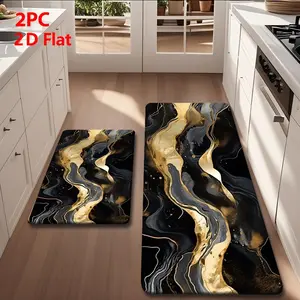 2pcs/3pcs Flannel Kitchen Mat Set, Base Marble Pattern, Non-Slip, Absorbent, Home Decor