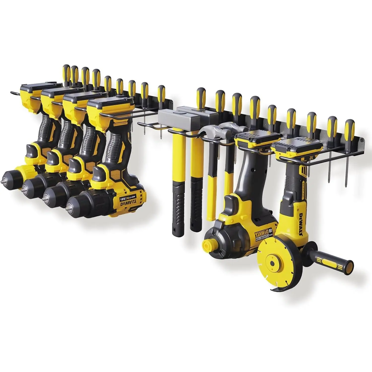 2 Pack Drill Holder, Power Tool Organizer Wall Mount, Heavy Duty Garage Storage and Tool Organizer, Ideal Garage Organization Gifts for Men, 8 Slots for Power Tools and 32 Screwdriver Rack