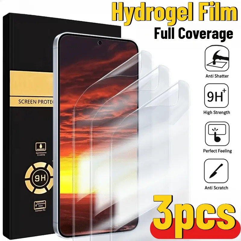 3-piece set, high-definition hydrogel screen protector, hydrogel material, suitable for full-screen protection of Samsung Galaxy S26/25/24/23/22/21 Ultra Plus FE Edge series, 3-piece set, high-definition hydrogel screen protector, clear vision