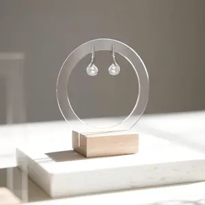 Simple Earring Stand with Wooden Base, Hollow Design, Ideal for Home or Store Display, Elegant Jewelry Organizer, Perfect for Accessories