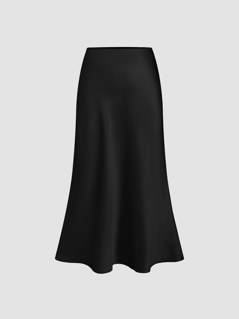 Cider Satin Solid Ruffle Long Skirt Fashion Bottom