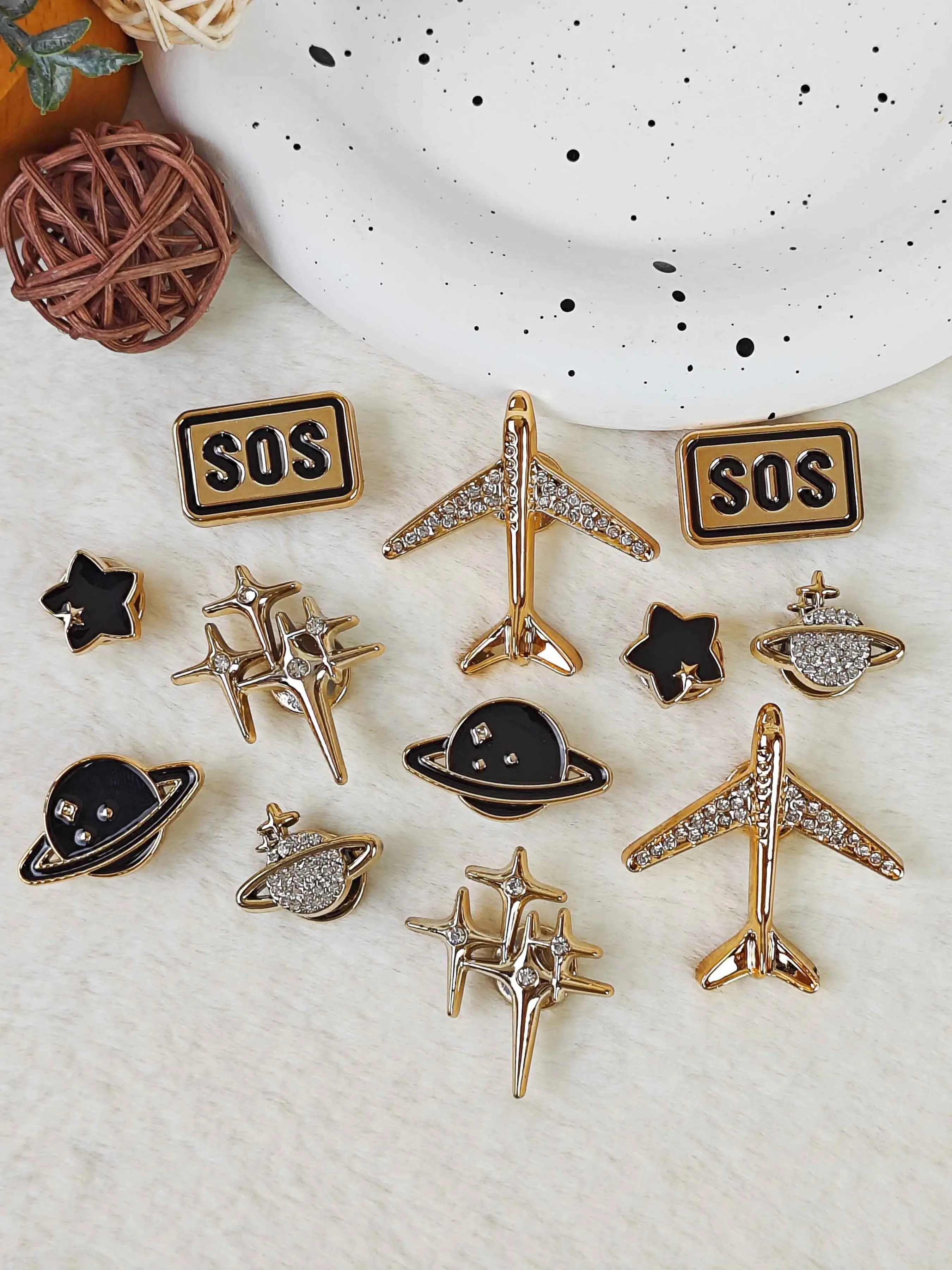 12pcs DIY Shoe Decorations, Sparkly Plane Star Letter Planet Charms, Lightweight Non-Metallic, Y2K Fashion, Unisex, Eva Sandals, Detachable, Sparkling Shoe Charms
