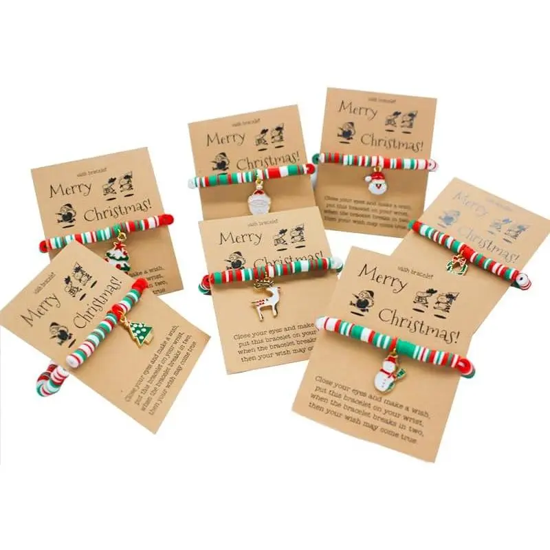 7 count Christmas Bracelet Set Stretch Bracelets with Christmas card Heishi Surfer Bracelets bulk bracelets for Women xmas gifts