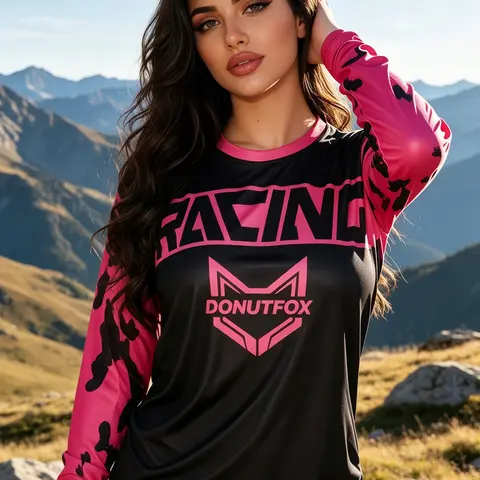 Women's Color-Block Camo Graphic Long-Sleeve MTB Jersey, High-Stretch, Breathable, Wear-Resistant, Quick-Drying Top for Trail Riding, Downhill, Off-Road Mountain Biking & Motocross