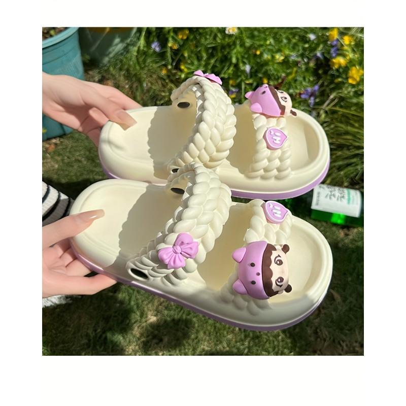 (New)Women's Slide Sandals With Cute Cartoon Design, Soft Sole Summer Open Toe Shoes, Indoor & Outdoor EVA Slides
