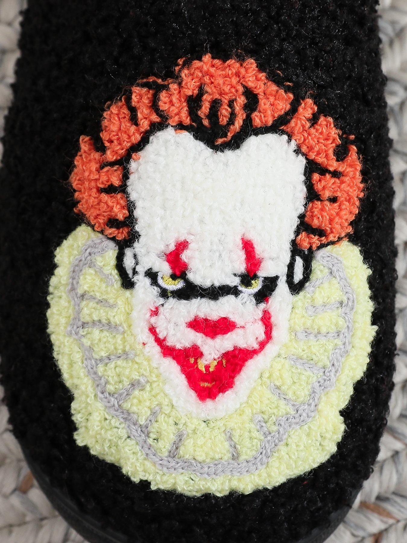 Horror Clown Embroidered Plush Slippers, Soft Comfortable Home Shoes for Men & Women, Perfect Halloween Gift, All Seasons Wear