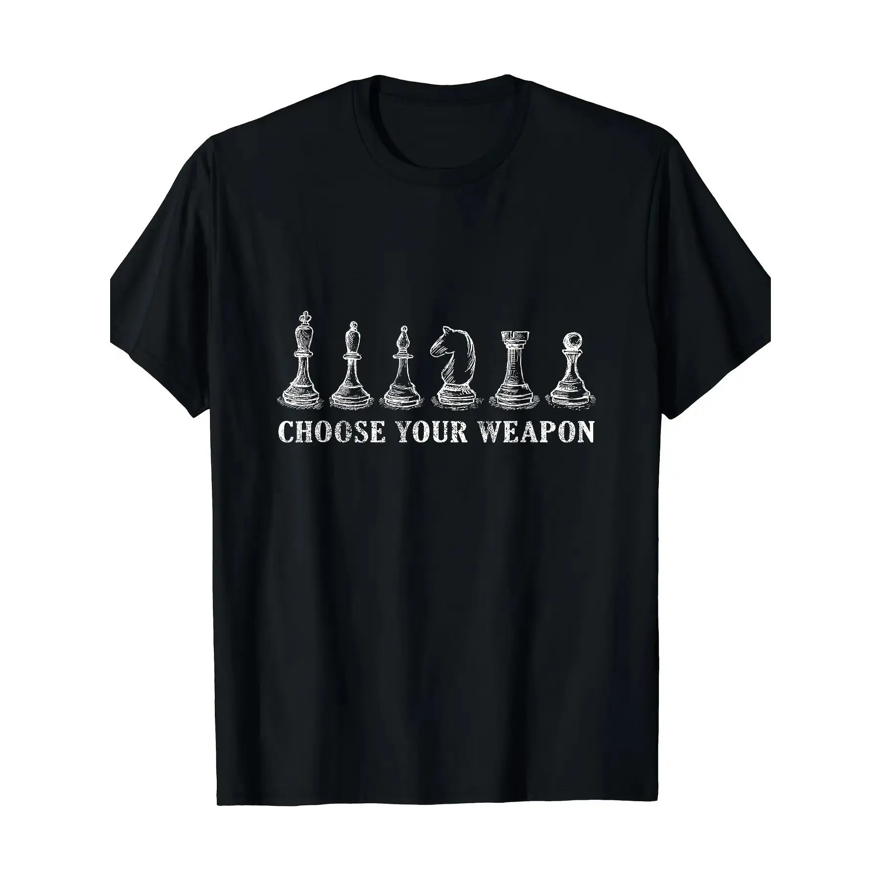 Men's Chess-Themed T-Shirt - Choose Your Design with Chess Piece Pawns & King Print - Black  Casual Tee for Chess Players & Strategy Fans - All-Season Fit Round Neck Shirt