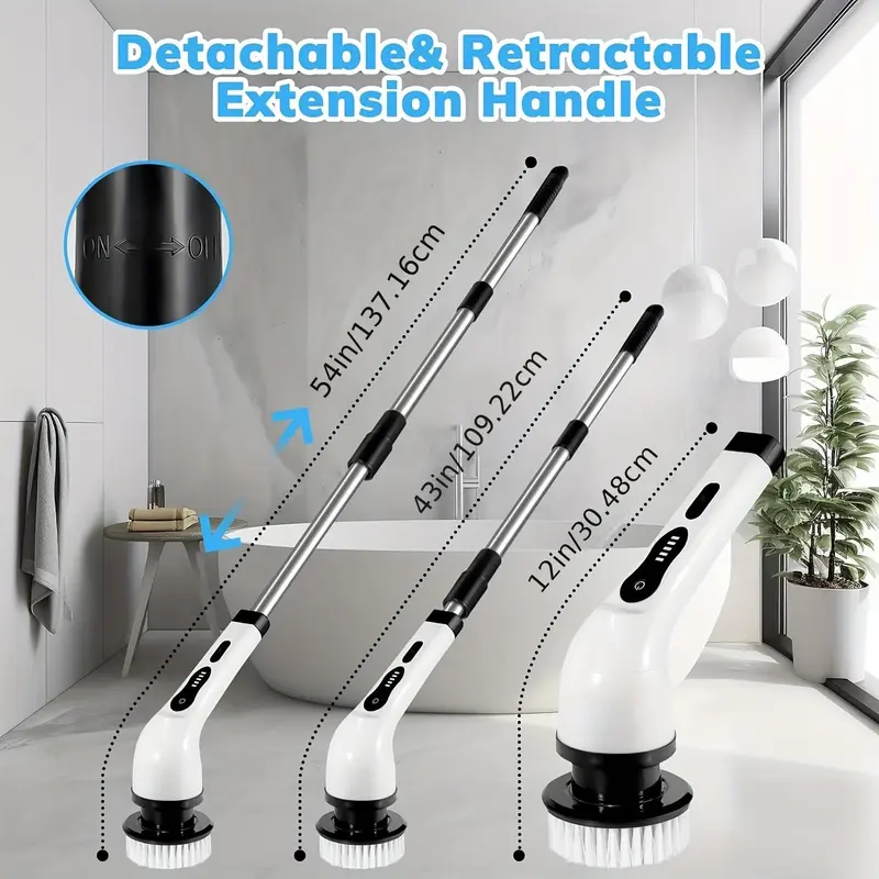 Product Introduction of Electric Spin Scrubber for Summer Gift, Handheld Shower Scrubber, Spinning Scrub Brush with Comfortable Adjustable Handle, Bathroom Scrubber, 360° Cordless Household Cleaning Brush for Windows, Electric Spin Scrubbers, Cleaner, Portable, Durable 21