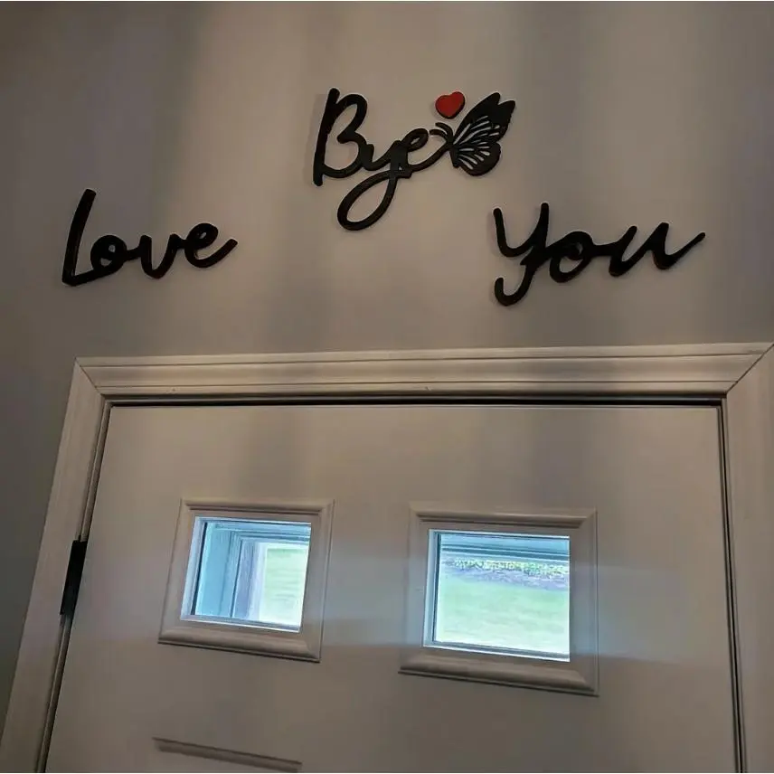 Wooden "Love You Bye" Wall Decor Sign - Minimalist 3-Piece DIY Modular Hanging Letter Art, Romantic Butterfly Room Decor for Bedroom, Living Room Gift