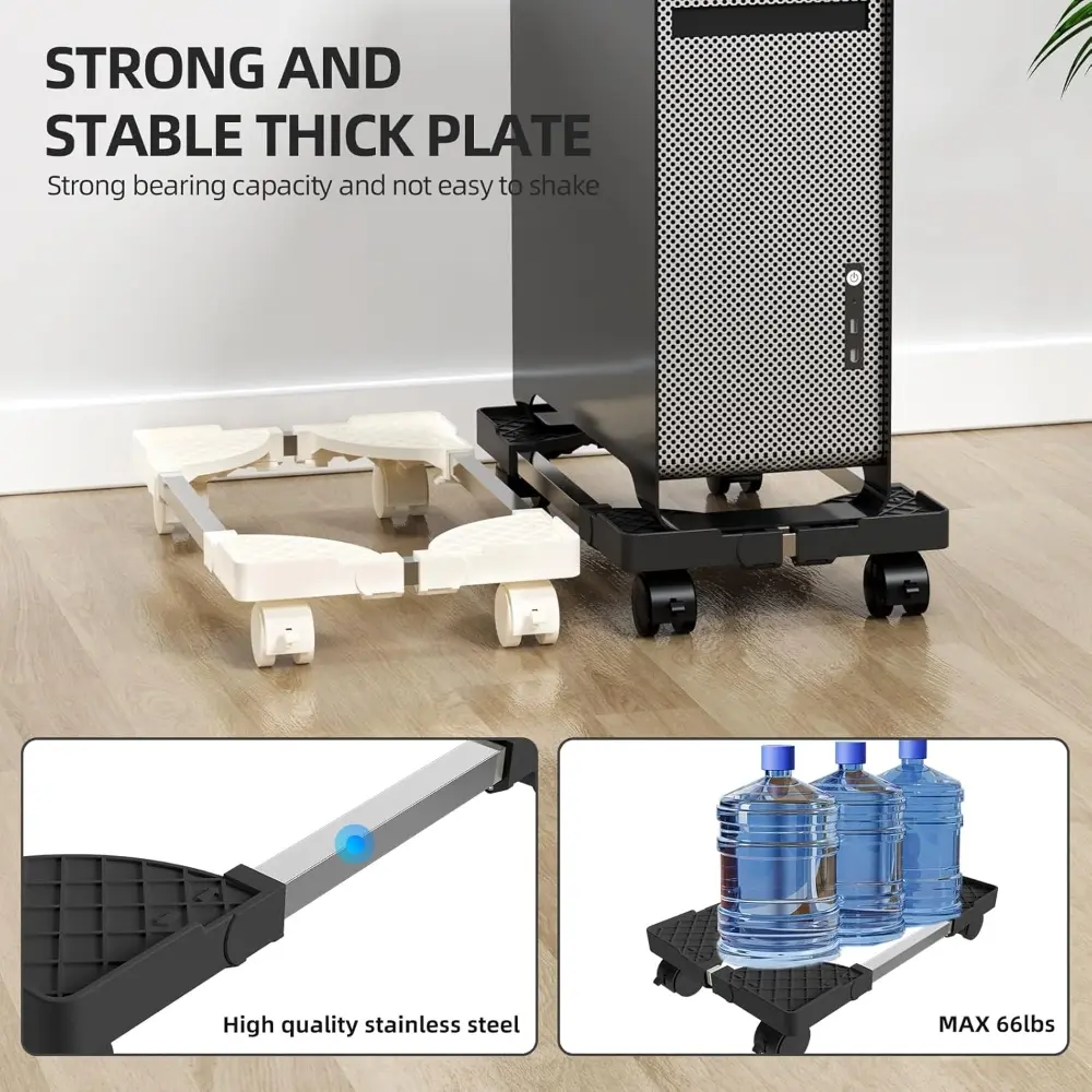Adjustable Mobile Computer Tower Stand with 4 Rolling Wheels, Desktop Stand for Most Computer Towers, Ideal for Students and Gamers