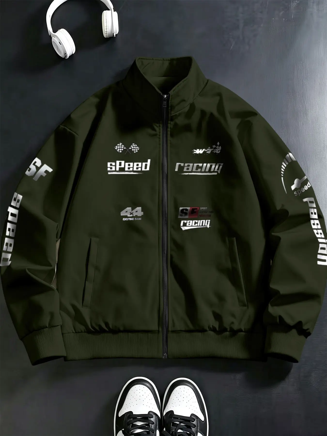 Men's American Motorcycle Racing Style Jacket, Loose Fit, Windproof, Vintage Streetwear, Spring & Fall, Lightweight Sport Coat