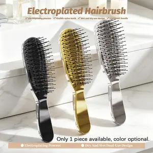 Luxurious Metallic Square Air Cushion Comb, Soft Rounded Teeth, Anti-Static, Massaging, Multiple Colors, Gentle on Hair, Home Styling