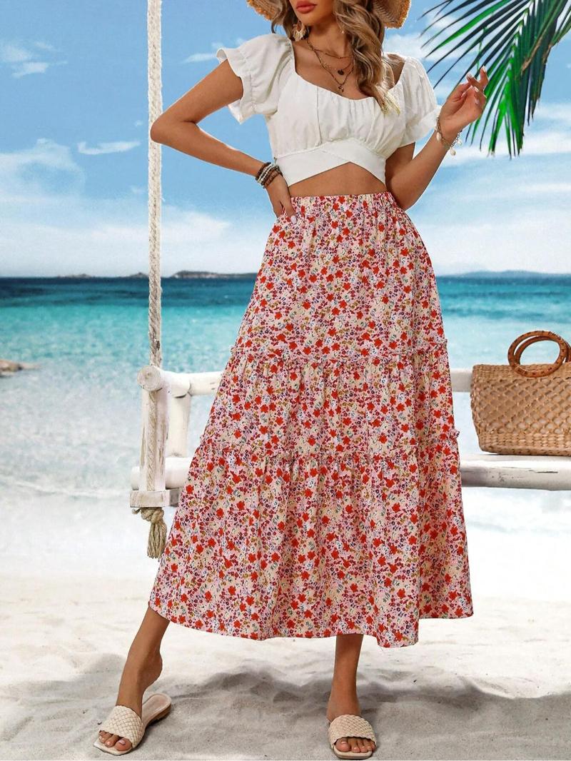 Women's Ditsy Floral Print Long, Elegant Fashion Casual A Line Vintage Skirt for Daily Holiday Vacation Wear, Ladies Bottoms for Summer