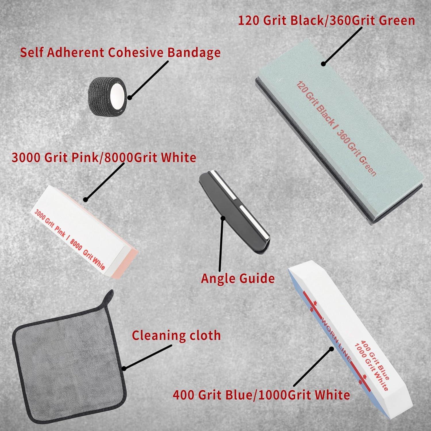 7 count sets Sharpening Stone Kit, including 3 count Dual Grit Whetstone White Corundum, Angle Guide,Self Adherent Cohesive Bandage and Cleaning Cloth,Polishing Combination 7 count sets Sharpening Stone Kit, including 3 count Dual Grit Whetstone White Corundum, Angle Guide,Self Adherent Cohesive Bandage and Cleaning Cloth,Polishing Combination