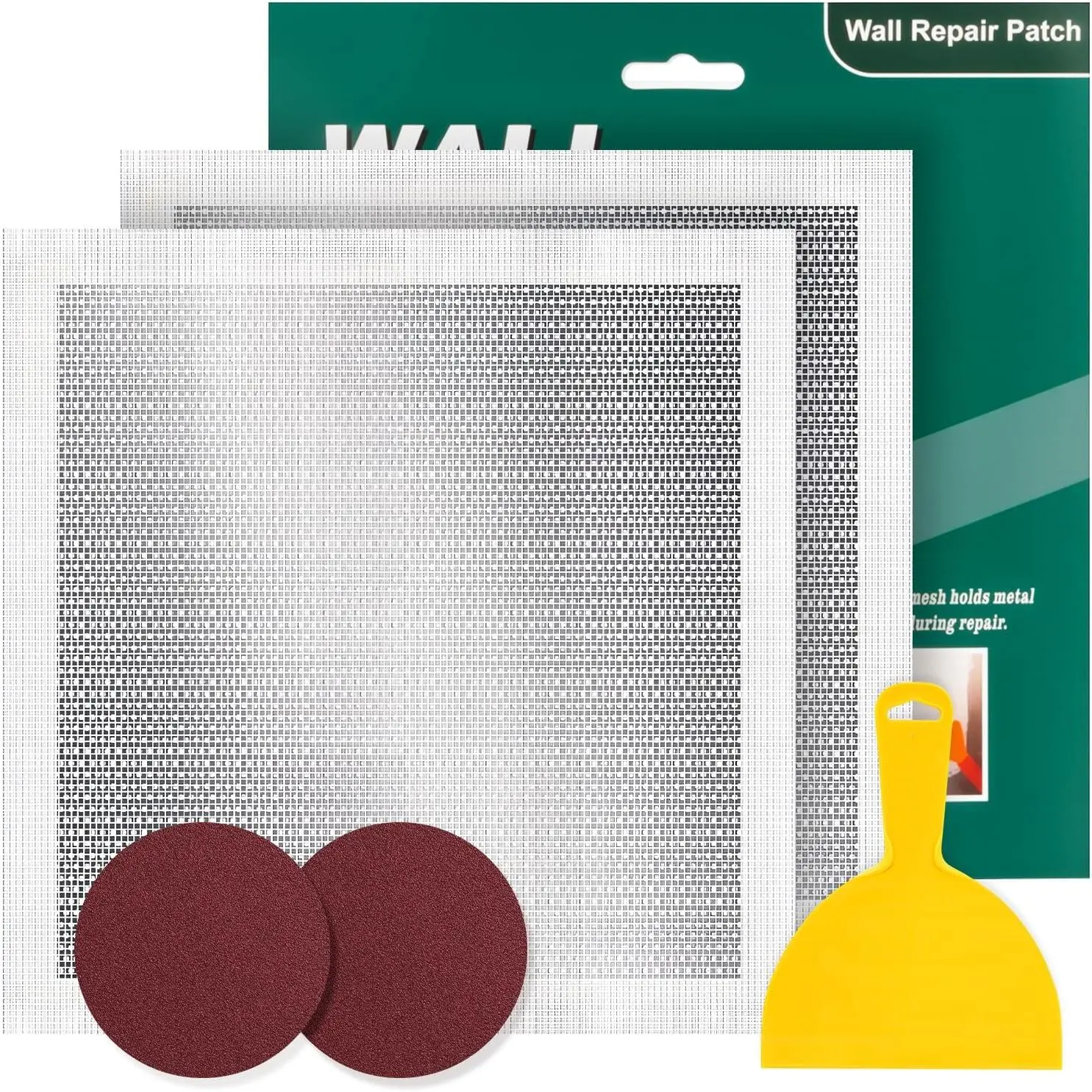 12 X 12 Inch Drywall Repair Kit, Wall Repair Patch Kits for Large Holes |  Self-Adhesive Mesh Drywall Repair Patch Suitable for Wall and Ceiling, Dry Wall Patch Kit with Scraper and Sandpaper