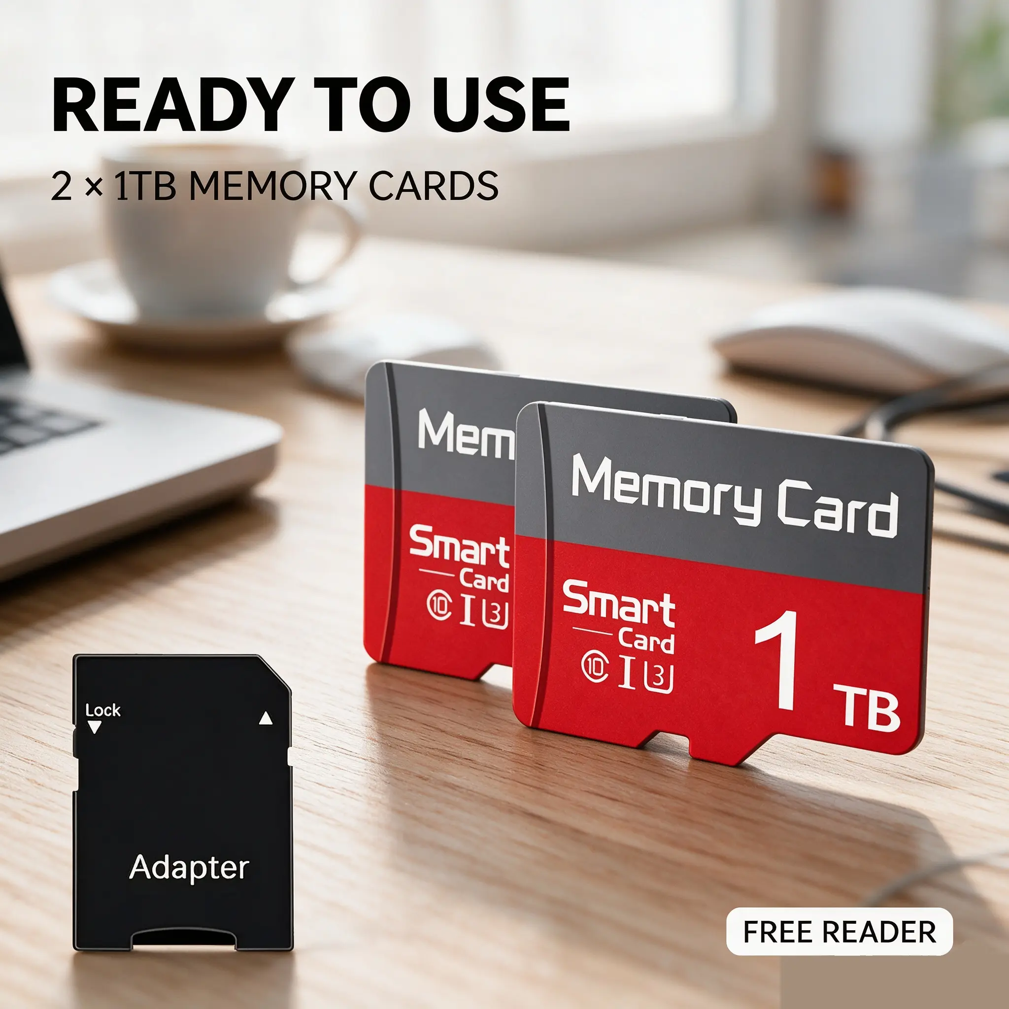 micro sd card 1tb, fast read write performance, serves as sd card, sd memory card 2pcs with adapter for sat nav, security camera, ideal for reliable memory card storage performance