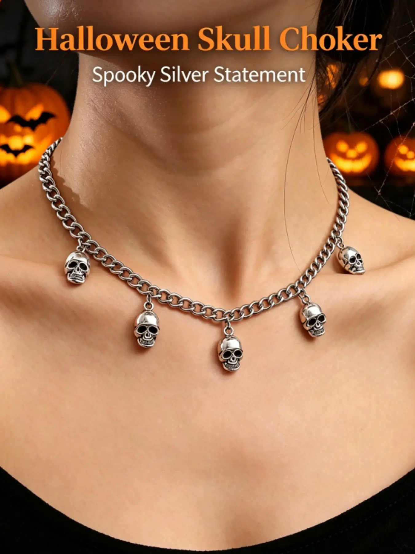 Halloween Skull Necklace✨, Dark Punk Street Style, Bold Skull Pendant, Versatile Metal Collar Chain, Perfect for Parties, Holiday Gift🎁