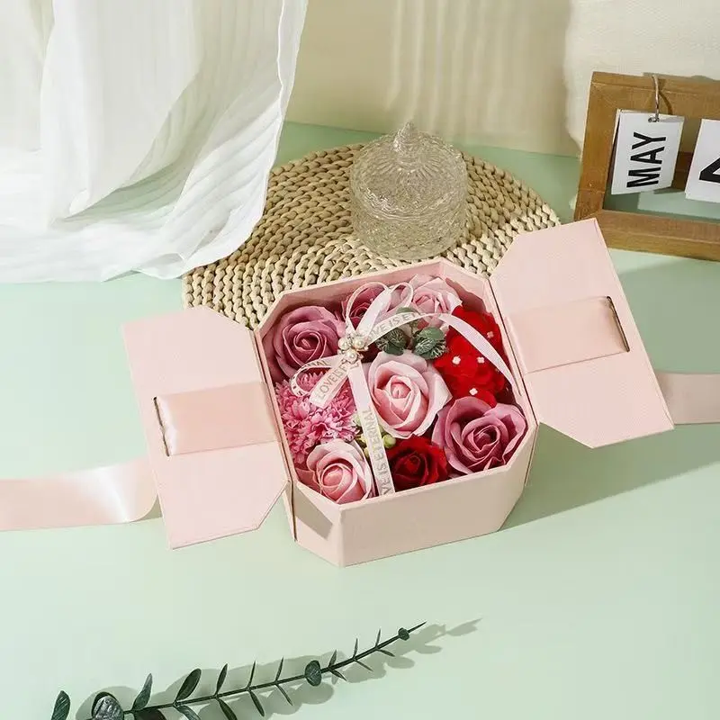 Double-Door Soap Flower Gift Box, Realistic Rose Preserved Flower, Valentine's Day Mother's Day Birthday Gift, Wedding Souvenir, Multi-Color