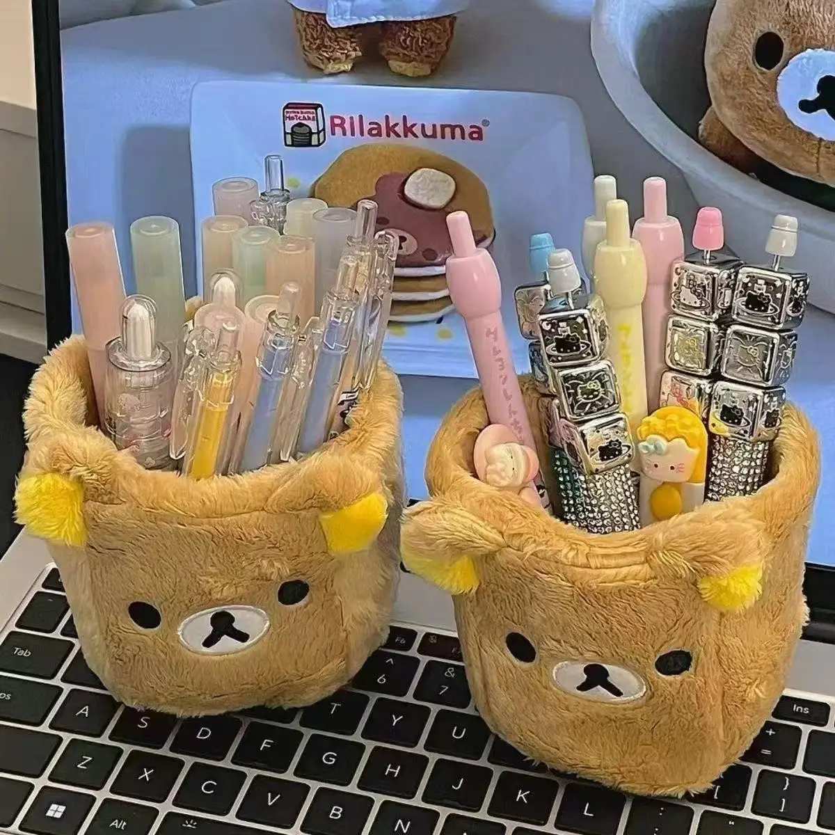 Unisex Plush Animal Face Pencil Holder - Soft Fabric Kawaii Desk Organizer, All Seasons Cute Stationery Storage for Kids, Office Gift