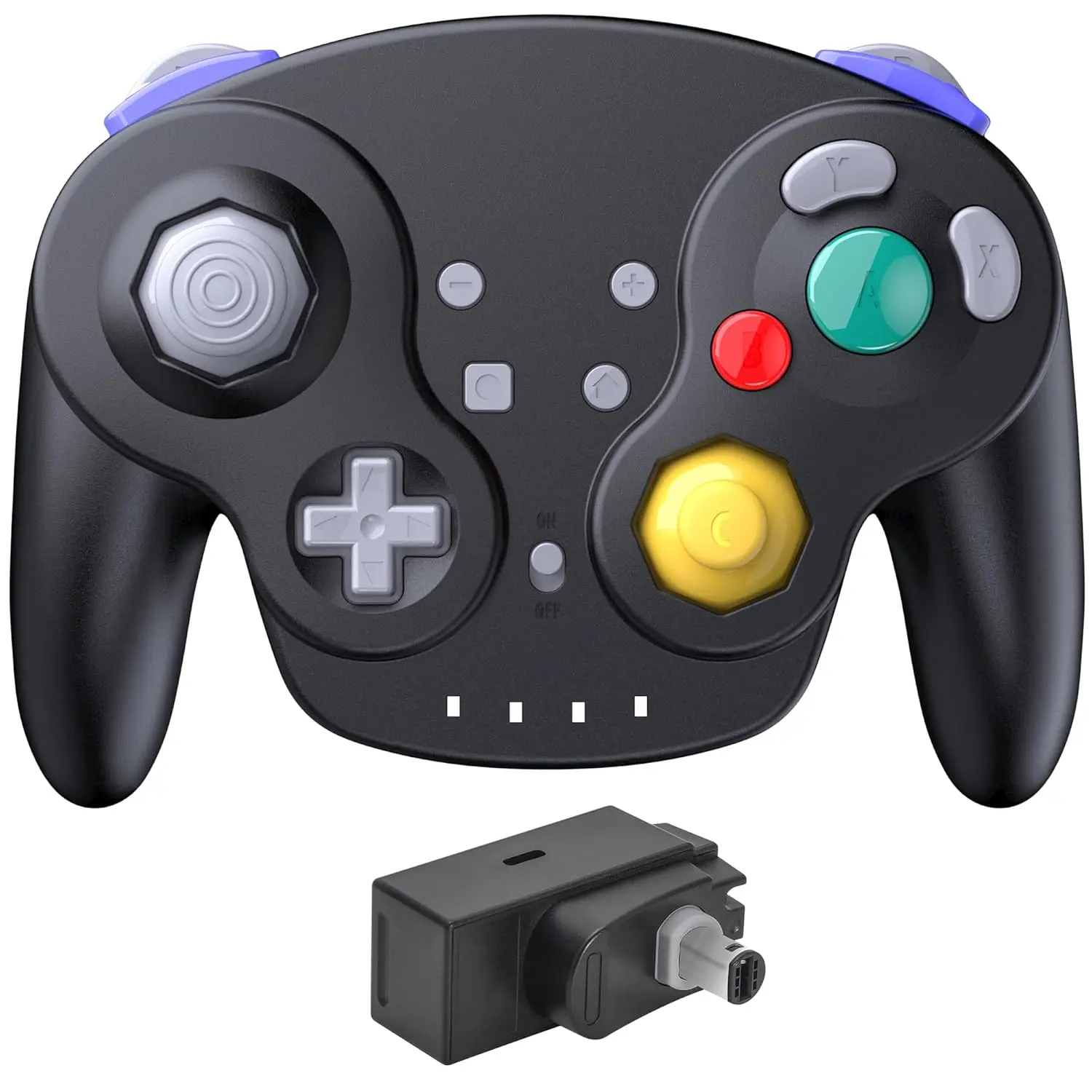 GameCube Controller for NGC Console, 2.4 GHz Receiver, Black | (-in Vibration) (Rechargeable) (Analog Triggers / Stick) (Plug and Play)