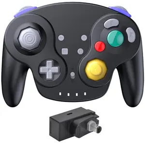 GameCube Controller for NGC Console, 2.4 GHz Receiver, Black | (-in Vibration) (Rechargeable) (Analog Triggers / Stick) (Plug and Play)