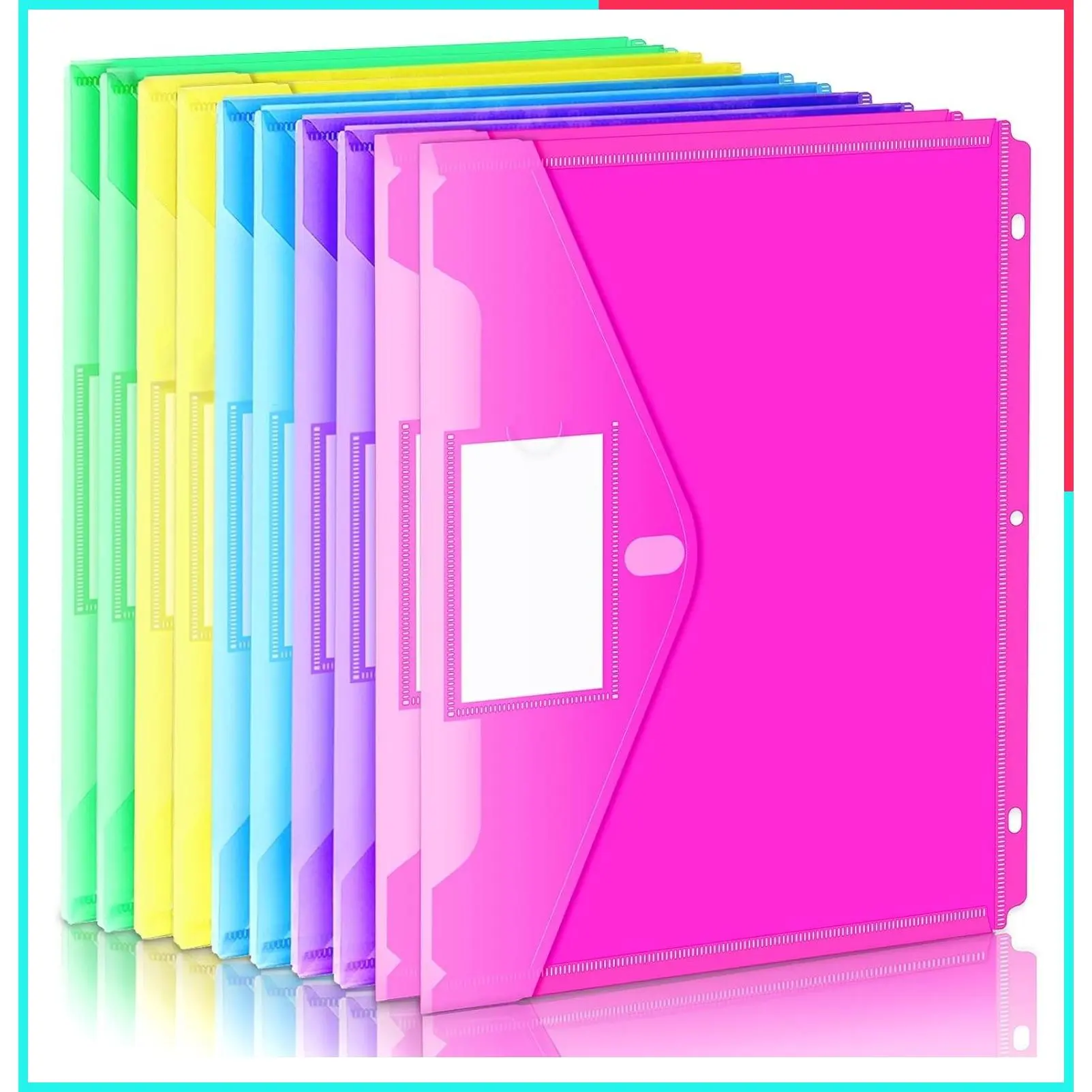 10 Pack Super Heavyweight Plastic Binder Pockets with Side Loading, Tight Closure Folders, Binder Organizer & Dividers with Pockets, Office Supplies, Back to School