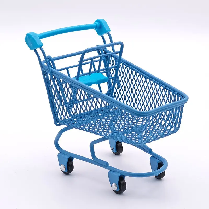 Cute Mini Metal Shopping Cart Desktop Organizer, Portable Desk Storage for Pens, Notes, Small Items, Cosmetics, Office, School, Home
