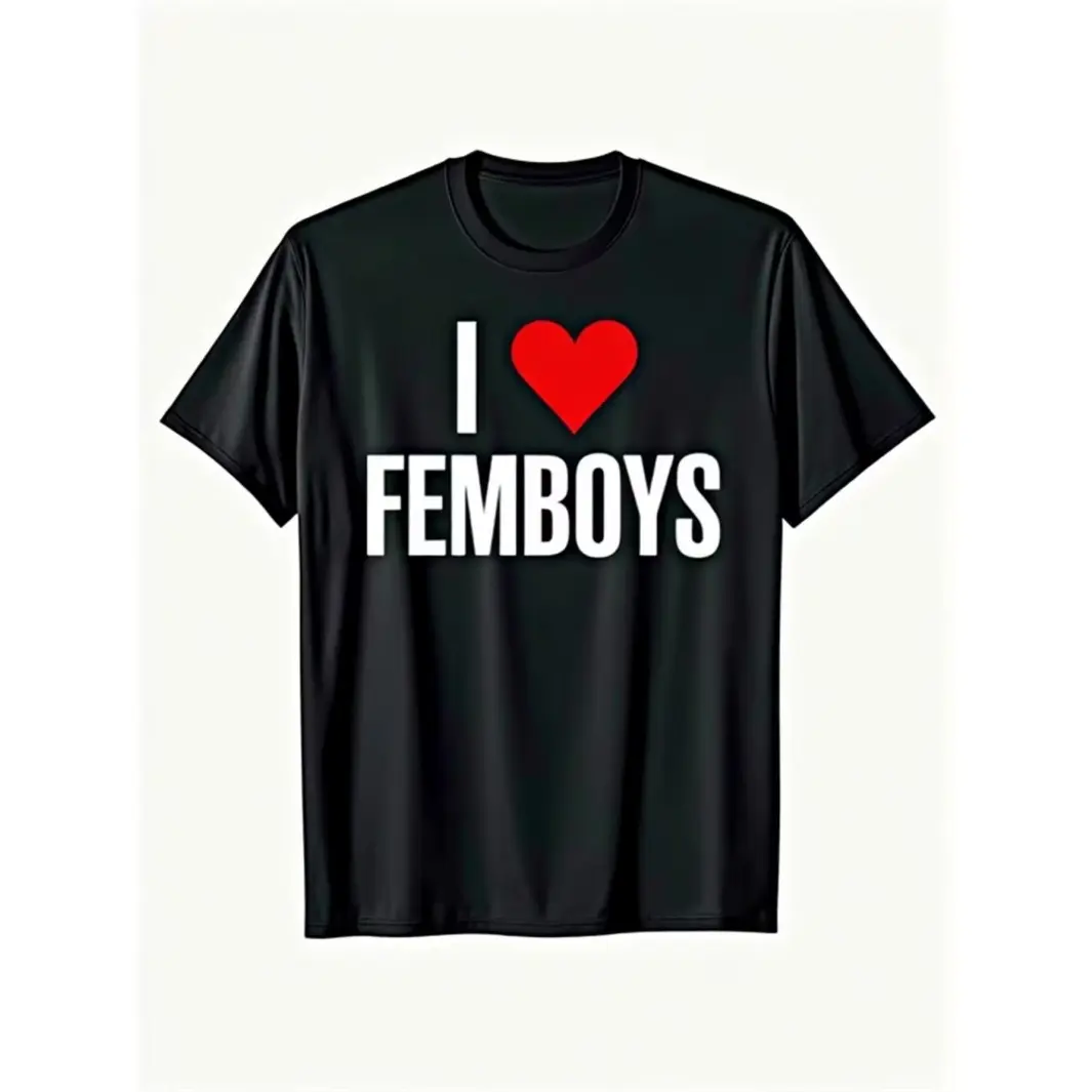 Women's Cotton Blend Short-Sleeve T-Shirt, Round Neck, High-Res "I Love Femboys" Funny Print, Casual Comfy Soft Daily Wear Streetwear Top
