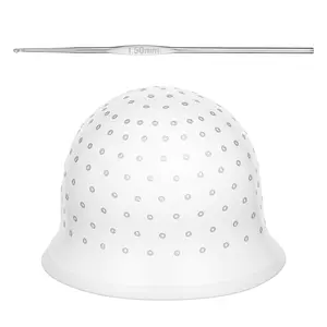 Professional Reusable Punched Silicone Highlight Hair Cap with Needle & Hooks, Hair Dyeing Hairdressing Salon Tools for Women & Men