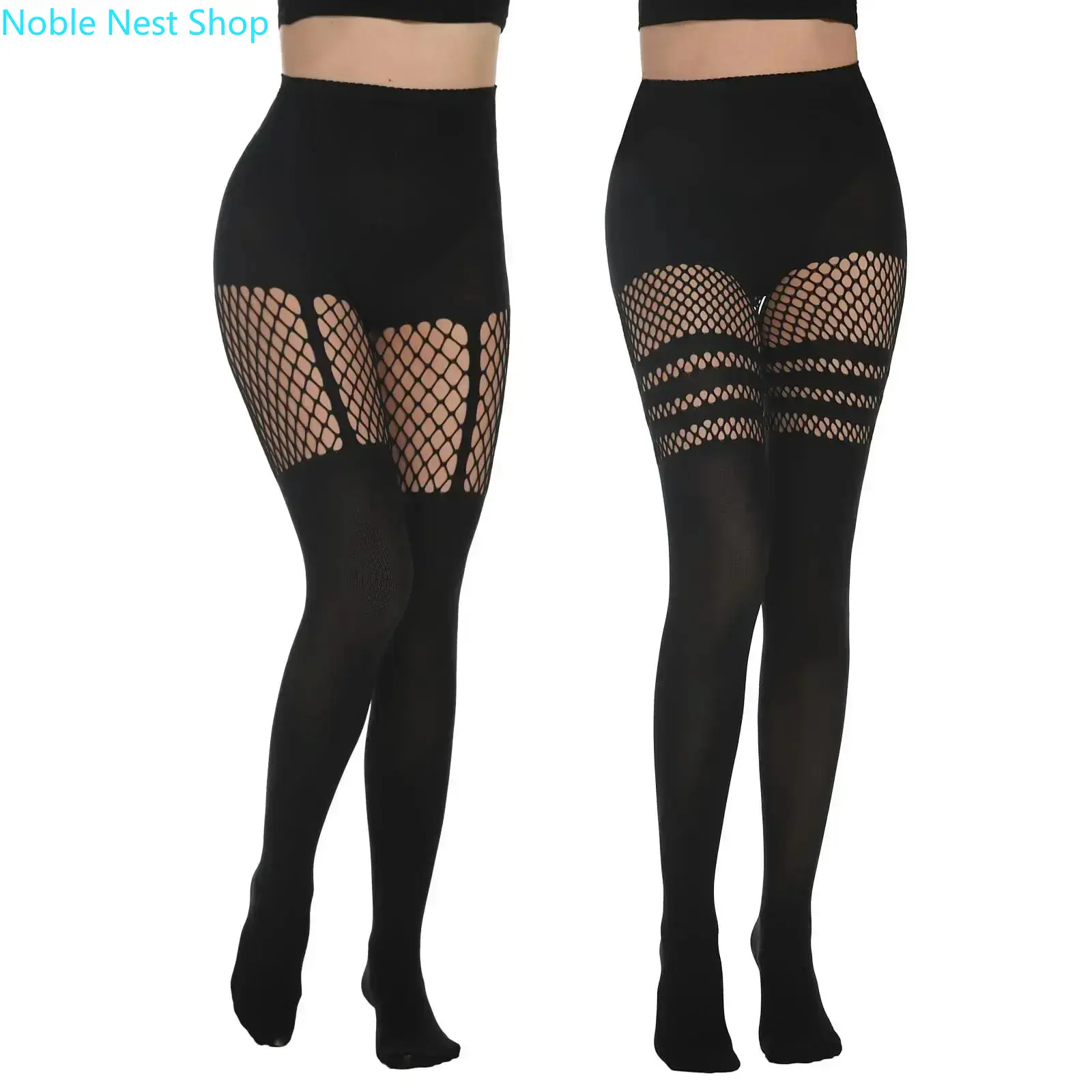 2 Pairs Mock Thigh High Fishnet Suspender Tights for Women, Stretchy Soft Skin-Friendly Club Party Daily Fashion Legwear