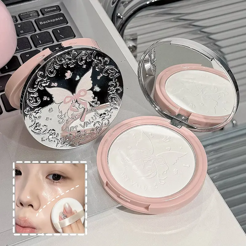 Portable Facial Pressed Powder Light Texture Sheer Coverage Oil Resistant All Day Makeup Retention Powder Compact