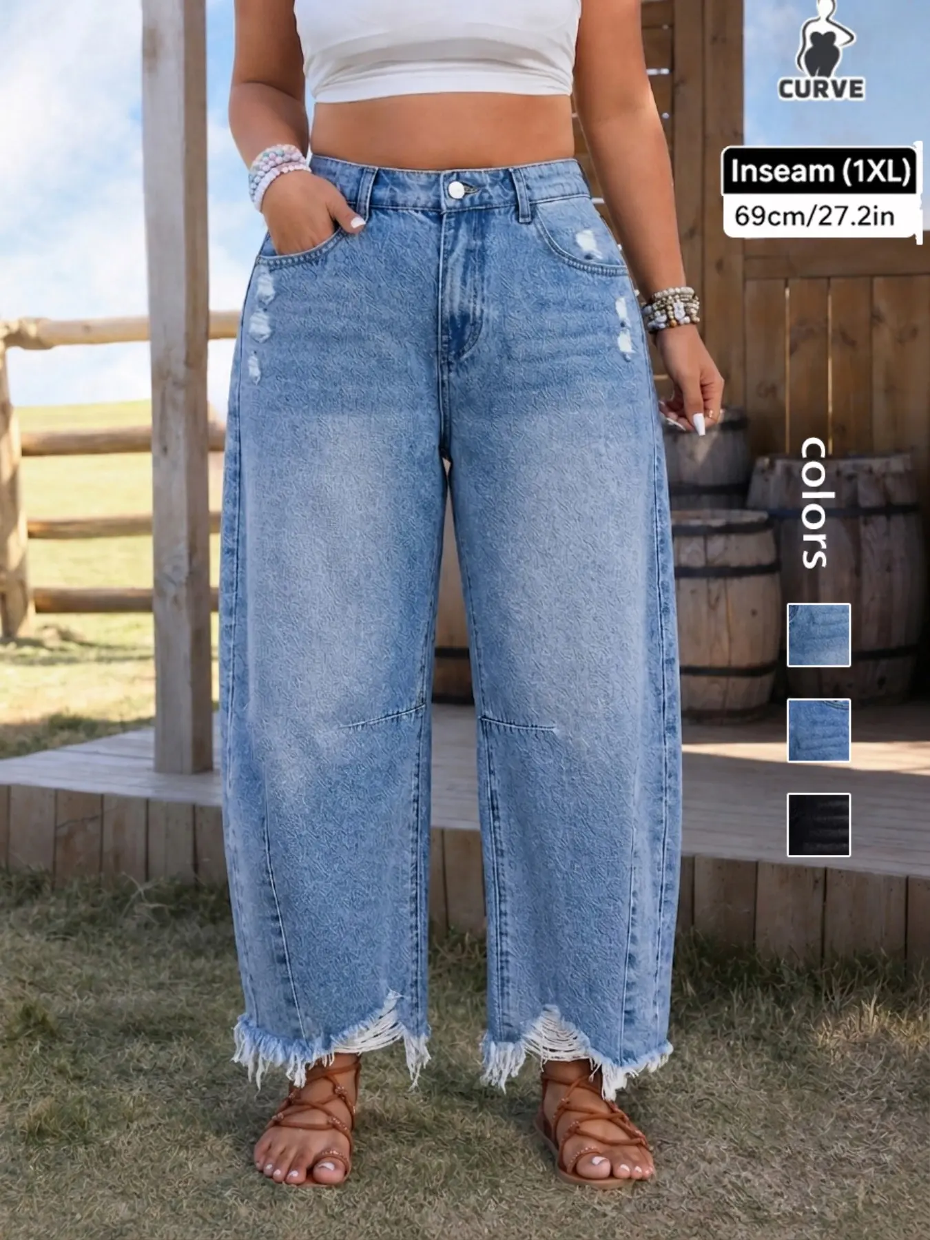 Women's Plus Size Fashion Non-Elastic Wide Leg Denim Jeans, Comfortable Trendy Versatile Pocket Pants for Daily Wear