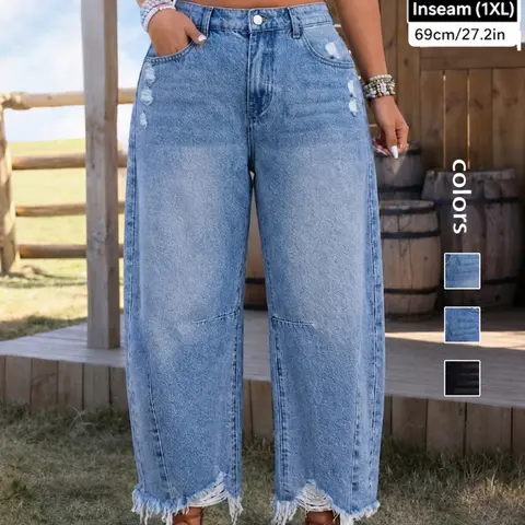 Women's Plus Size Fashion Non-Elastic Wide Leg Hi Waist Denim Jeans, Comfortable Trendy Versatile Pocket Pants for Daily Wear