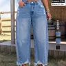 Women's Plus Size Fashion Non-Elastic Wide Leg Hi Waist Denim Jeans, Comfortable Trendy Versatile Pocket Pants for Daily Wear