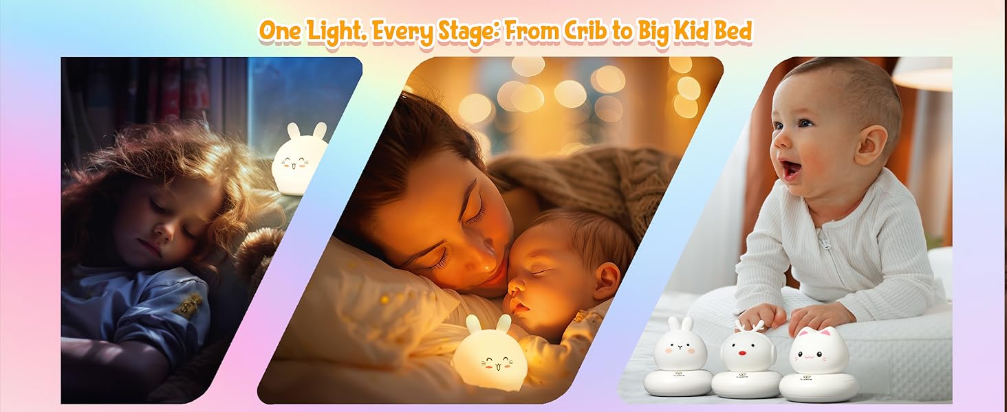 Kids Lamp Bunny Night Light Toddler Night Light Rechargeable Dimmable with 30 mins Timer Function Safe Silicone Material for Kids to Play with